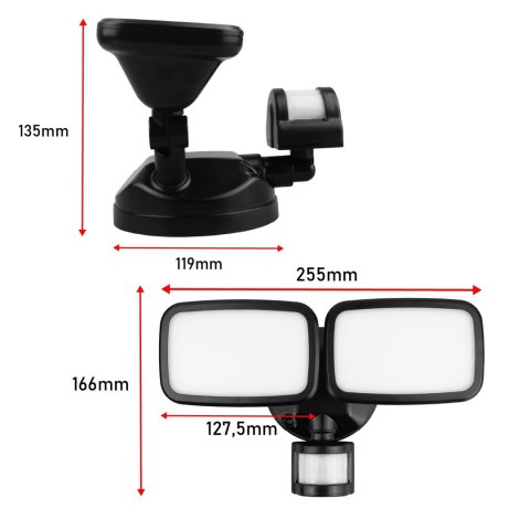 MACLEAN ŚCIENNA LAMPA LED, Z CZUJNIKIEM PIR, 20W, 1500LM, IP65, NEUTRAL WHITE 4000K, CZARNA MCE524 B