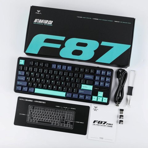 Klawiatura gasket F87 Pro Dark Blue + Black + Cyan GrayWoodV4 switch RGB AULA