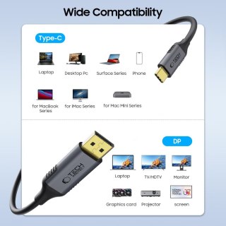 Kabel przewód USB-C - DisplayPort UltraBoost 1.4 8K 60Hz 180cm - czarny