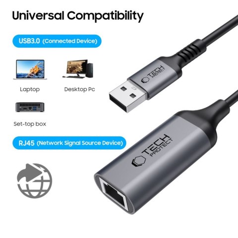 Adapter przejściówka USB-A - Ethernet RJ45 1000Mbps - czarny