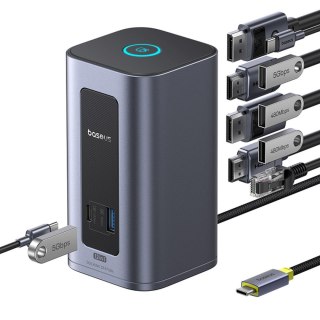 HUB stacja dokująca 12w1 USB-C do USB-C USB-A HDMI DisplayPort Rj45 - szara