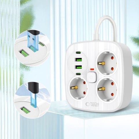Listwa zasilająca 3 gniazda sieciowe 2x USB-A 2x USB-C 200 cm - biała