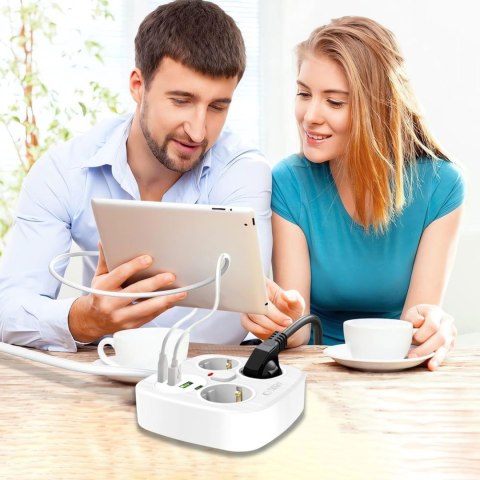 Listwa zasilająca 3 gniazda sieciowe 2x USB-A 2x USB-C 200 cm - biała