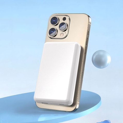 Powerbank magnetyczny K14S 5000mAh USB-A USB-C 20W - biały