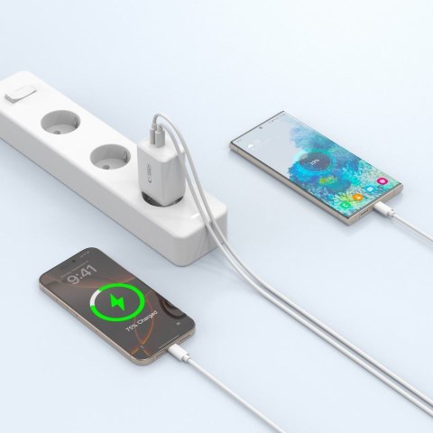 Ładowarka sieciowa NC45W-GAN 2x USB-C 45W z kablem USB-C - biała