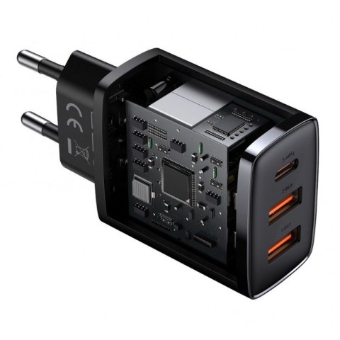 Ładowarka sieciowa Baseus Compact Quick Charger, 2xUSB, USB-C, PD, 3A, 30W (czarna)