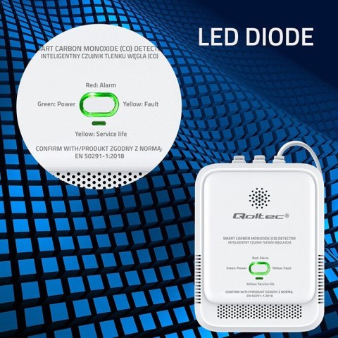 QOLTEC CZUJNIK TLENKU WĘGLA (CZADU) | DETEKTOR CO | ALARM 85DB LED