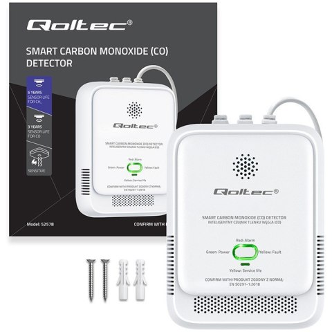 QOLTEC CZUJNIK TLENKU WĘGLA (CZADU) | DETEKTOR CO | ALARM 85DB LED