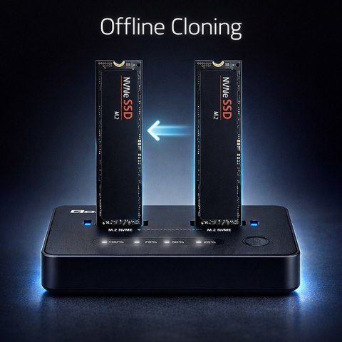 QOLTEC STACJA DOKUJĄCA SSD M.2 NVME | PCIE | USB-C | 20GB/S | DUAL 2X8TB | KLONOWANIE OFFLINE