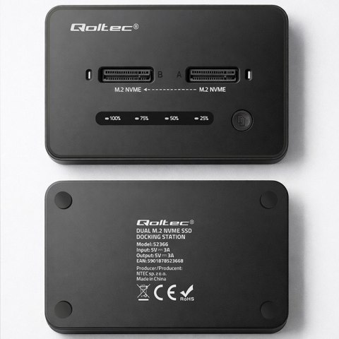 QOLTEC STACJA DOKUJĄCA SSD M.2 NVME | PCIE | USB-C | 20GB/S | DUAL 2X8TB | KLONOWANIE OFFLINE