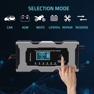 QOLTEC ŁADOWARKA 12V 10A | PROSTOWNIK Z FUNKCJĄ NAPRAWY DO AKUMULATORA AGM GEL LIFEPO4 | LCD