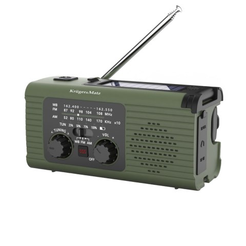 Radio solarne, przenośne radio awaryjne SOS, powerbank 5000mAh, latarka, dynamo, Kruger&Matz