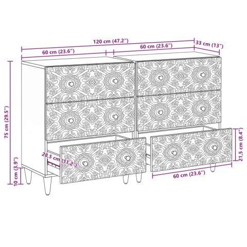 Bufet 2 pcs Biały 60 x 33,5 x 75 cm Drewno z mango