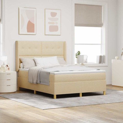 Łóżko sprężynowe z paskami LED Kremowy 140 x 190 cm tkanina