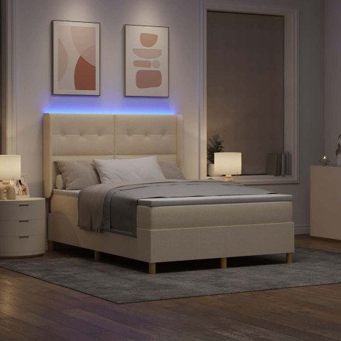 Łóżko sprężynowe z paskami LED Kremowy 140 x 190 cm tkanina