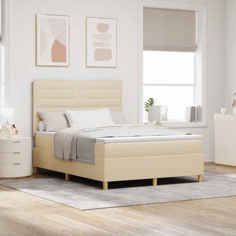 Łóżko z sprężyną LED z materacem Kremowy 140 x 190 cm tkanina
