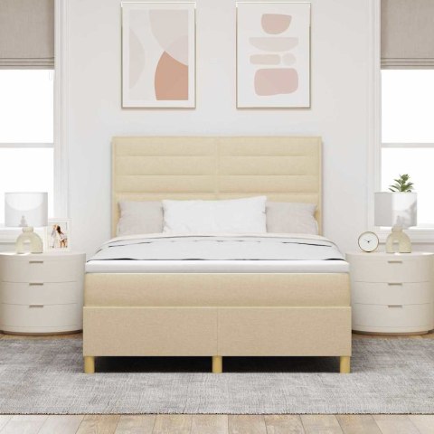 Łóżko z sprężyną LED z materacem Kremowy 140 x 190 cm tkanina