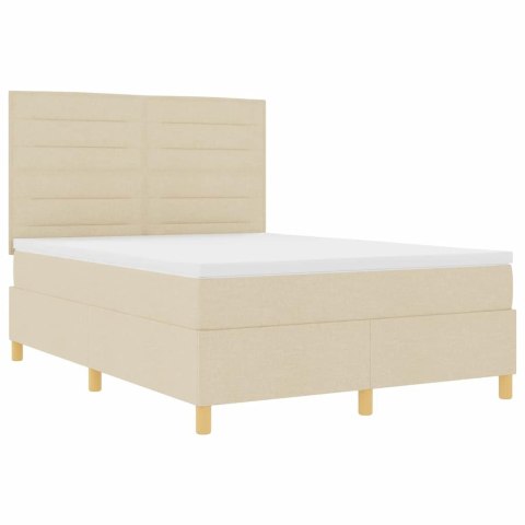 Łóżko z sprężyną LED z materacem Kremowy 140 x 190 cm tkanina