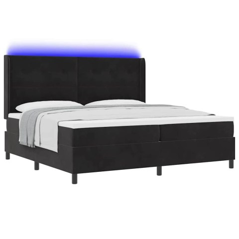 Łóżko sprężynowe z materacem z LED Czarny 200 x 200 cm Aksamit