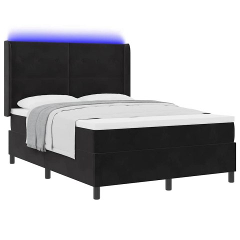Łóżko sprężynowe z paskami LED Czarny 140 x 190 cm Aksamit
