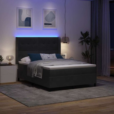 Łóżko sprężynowe z paskami LED Czarny 140 x 190 cm Aksamit