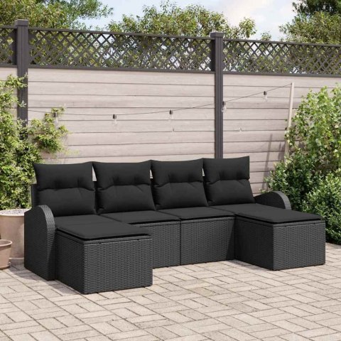 Zestaw Sof na Ogród z poduszką 6 pcs Czarny Rattan poli