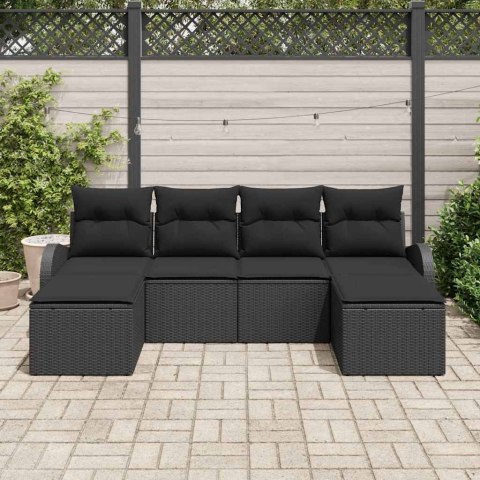 Zestaw Sof na Ogród z poduszką 6 pcs Czarny Rattan poli