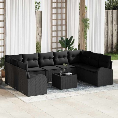 Zestaw Sof z poduszką 10 pcs Czarny Rattan poli