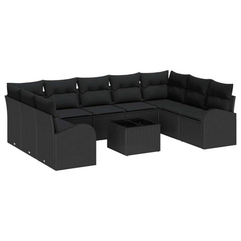 Zestaw Sof z poduszką 10 pcs Czarny Rattan poli
