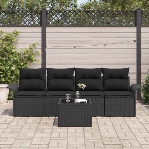 Zestaw Sof z poduszką 5 pcs Czarny polirattan