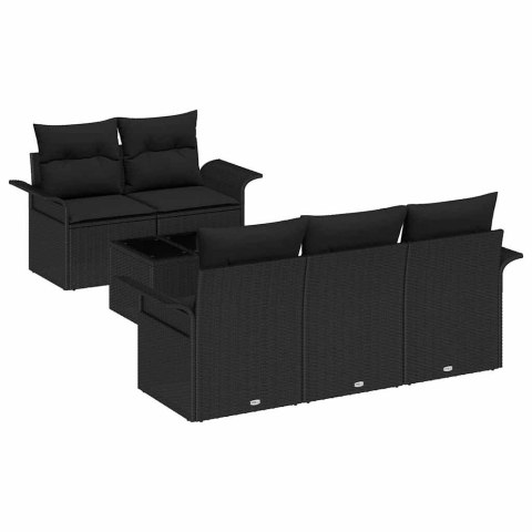 Zestaw Sof z poduszką 6 pcs Czarny polirattan