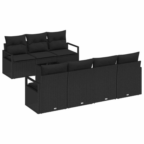 Zestaw Sof z poduszką 8 pcs Czarny polirattan
