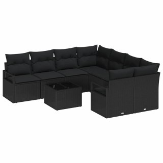 Zestaw Sof z poduszką 9 pcs Czarny polirattan