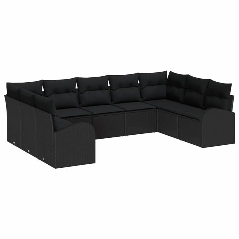 Zestaw Sof z poduszką Czarny Rattan poli
