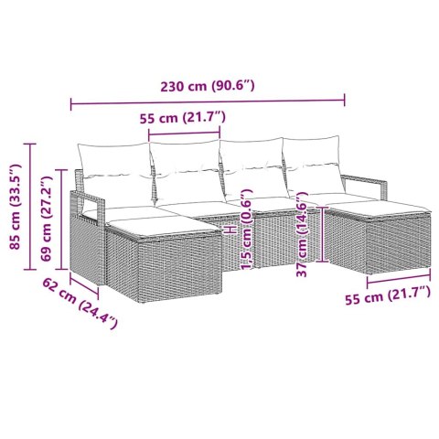 Zestaw Sof 6 pcs Czarny polirattan