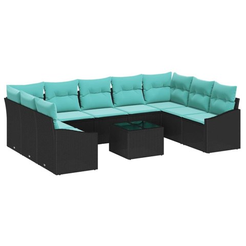 Zestaw Sof z poduszką 10 pcs Czarny polirattan