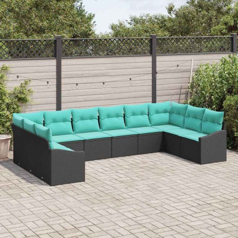 Zestaw Sof z poduszką 10 pcs Czarny polirattan