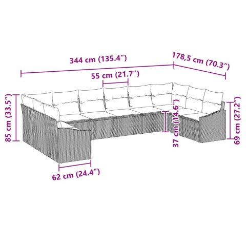 Zestaw Sof z poduszką 10 pcs Czarny polirattan