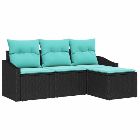 Zestaw Sof z poduszką 4 pcs Czarny polirattan