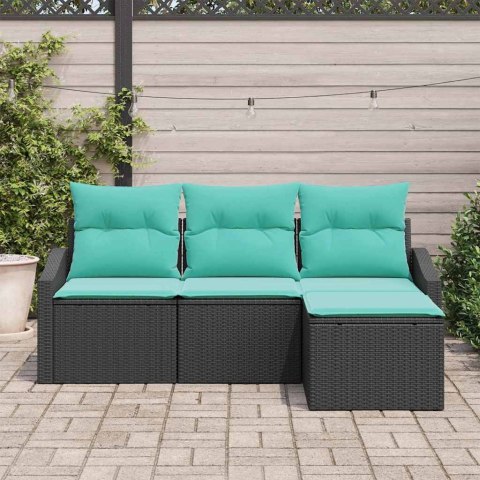 Zestaw Sof z poduszką 4 pcs Czarny polirattan