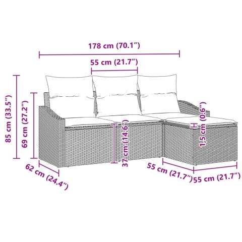 Zestaw Sof z poduszką 4 pcs Czarny polirattan