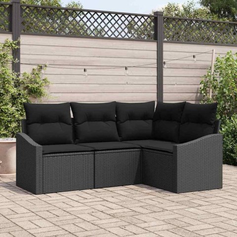 Zestaw Sof z poduszką 4 pcs Czarny polirattan