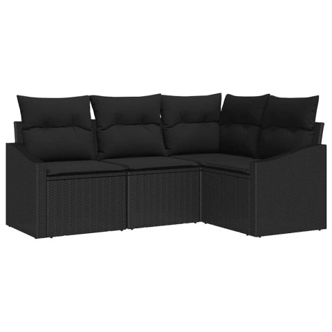 Zestaw Sof z poduszką 4 pcs Czarny polirattan