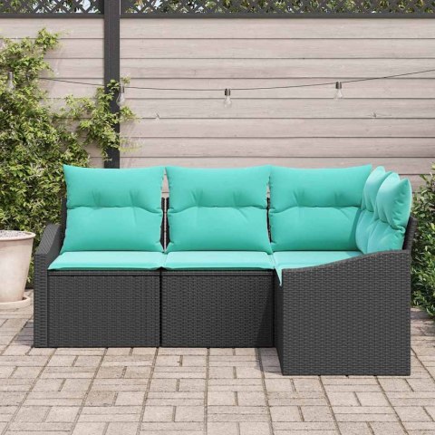 Zestaw Sof z poduszką 4 pcs Czarny polirattan