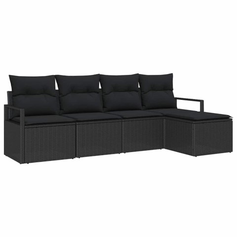 Zestaw Sof z poduszką 5 pcs Czarny polirattan