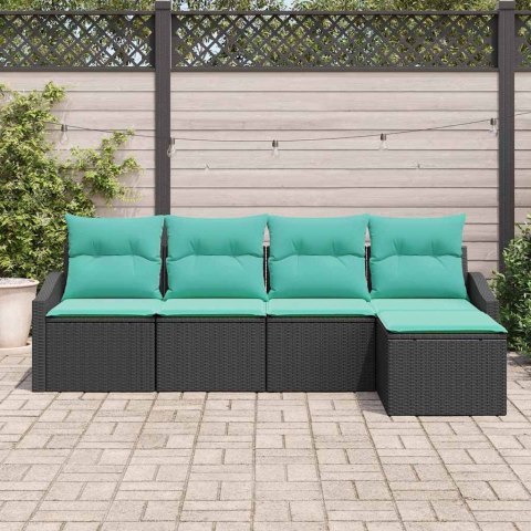 Zestaw Sof z poduszką 5 pcs Czarny polirattan