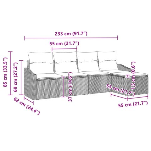 Zestaw Sof z poduszką 5 pcs Czarny polirattan