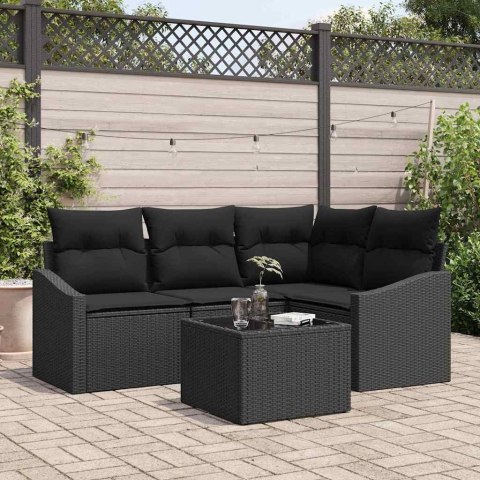 Zestaw Sof z poduszką 5 pcs Czarny polirattan