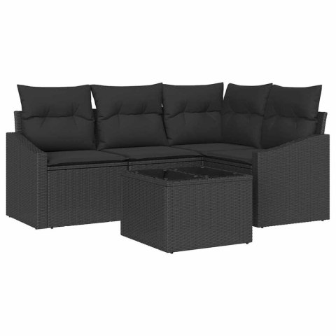 Zestaw Sof z poduszką 5 pcs Czarny polirattan
