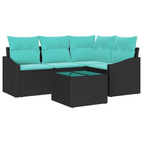 Zestaw Sof z poduszką 5 pcs Czarny polirattan